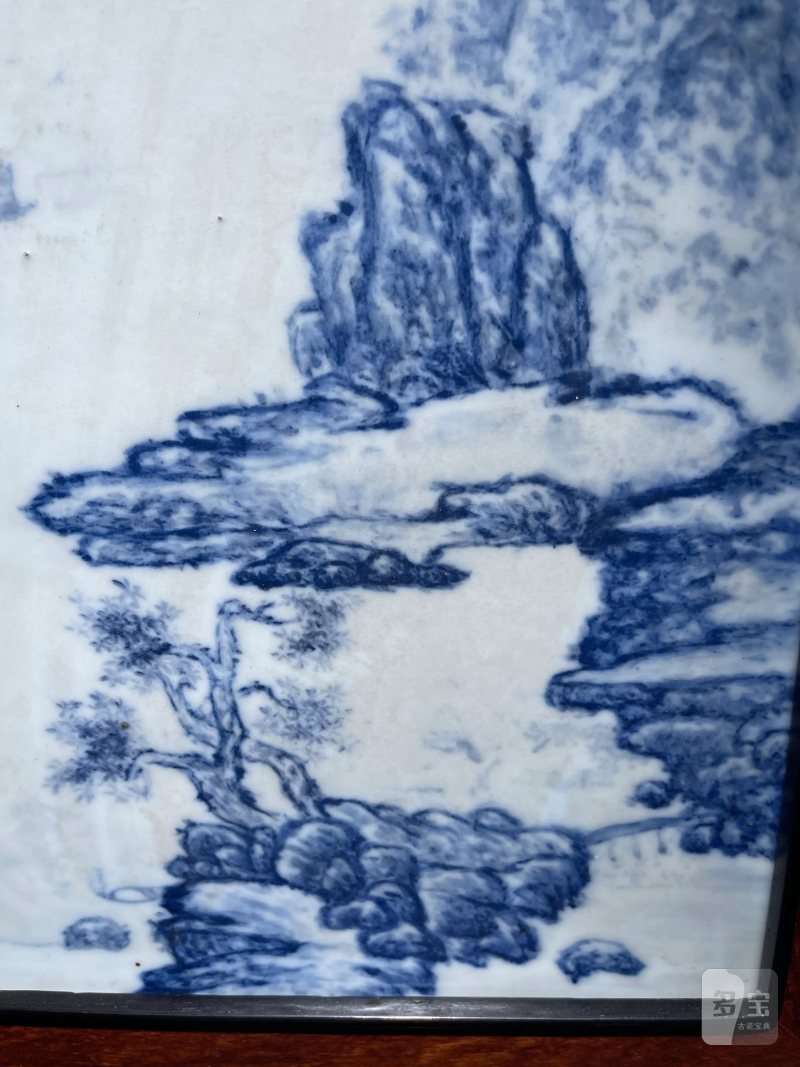 建国后 王步风格青花山水纹瓷板 - 图4